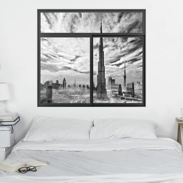 3D Wandtattoo - Fenster Schwarz Dubai Super Skyline