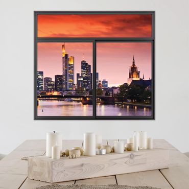 3D Wandtattoo - Fenster Schwarz Frankfurt Skyline
