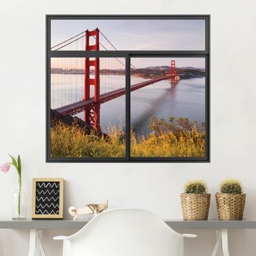 3D Wandtattoo - Fenster Schwarz Golden Gate Bridge in San Francisco