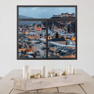 3D Wandtattoo - Fenster Schwarz Verschneites Salzburg