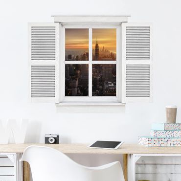 3D Wandtattoo - Flügelfenster Manhattan Skyline Abendstimmung