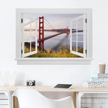 3D Wandtattoo - Offenes Fenster Golden Gate Bridge in San Francisco