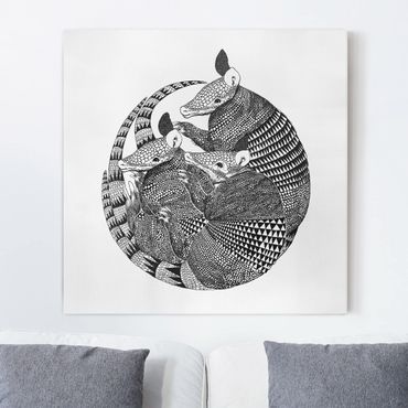 Leinwandbild - Illustration Gürteltiere Schwarz Weiß Muster - Quadrat 1:1