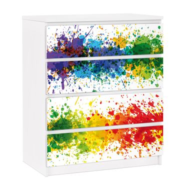 Möbelfolie für IKEA Malm Kommode - selbstklebende Folie Rainbow Splatter