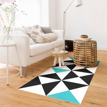 Vinyl-Teppich - Geometrisches Muster große Dreiecke Farbakzent Türkis - Hochformat 1:2