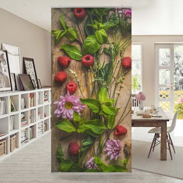 Raumteiler - Blumen Himbeeren Minze 250x120cm