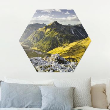Hexagon Bild Alu-Dibond - Berge und Tal der Lechtaler Alpen in Tirol