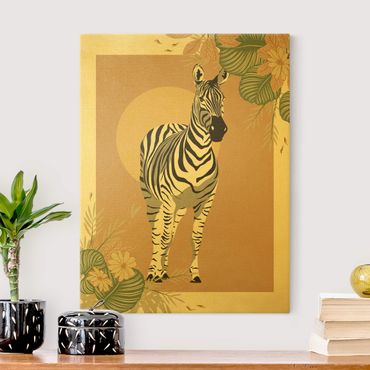 Leinwandbild Gold - Safari Tiere - Zebra - Hochformat 3:4