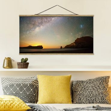 Stoffbild mit Posterleisten - Sternenhimmel über dem Meer - Querformat 2:1