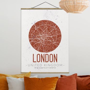 Stoffbild mit Posterleisten - Stadtplan London - Retro - Hochformat 3:4