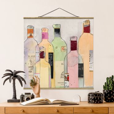 Stoffbild mit Posterleisten - Weinflaschen in Wasserfarbe I - Quadrat 1:1