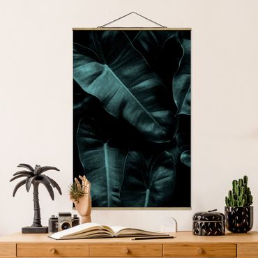 Stoffbild mit Posterleisten - Dschungel Blätter Dunkelgrün - Hochformat 2:3