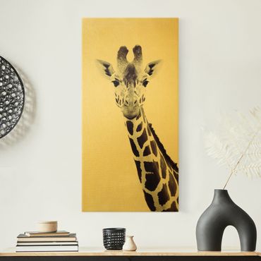 Leinwandbild Gold - Giraffen Portrait in Schwarz-weiß - Hochformat 1:2