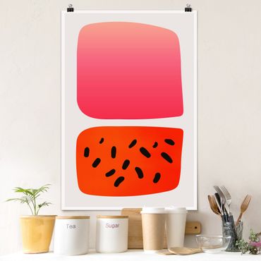 Poster - Abstrakte Formen - Melone und Rosa - Hochformat 3:2