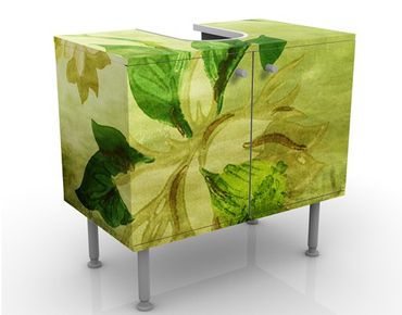 Waschbeckenunterschrank - Green Blossoms - Blumen Badschrank Grün
