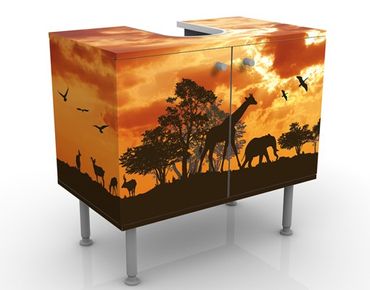 Waschbeckenunterschrank - Tanzania Sunset - Badschrank Orange Braun Schwarz