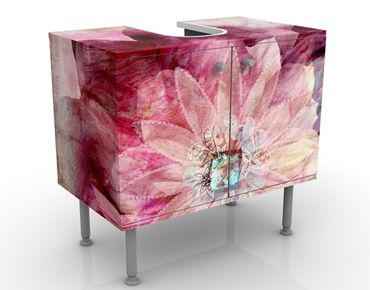 Waschbeckenunterschrank - Grunge Flower - Blumen Badschrank Rosa