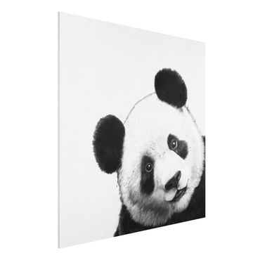 Forex Fine Art Print - Illustration Panda Schwarz Weiß Malerei - Quadrat 1:1