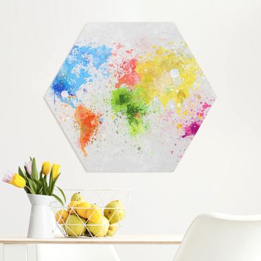 Hexagon Bild Forex - Bunte Farbspritzer Weltkarte
