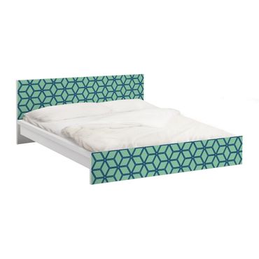 Möbelfolie für IKEA Malm Bett niedrig 160x200cm - Klebefolie Würfelmuster grün