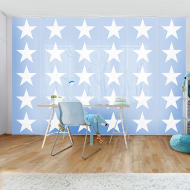 Schiebegardinen Set - Große Weiße Sterne auf Blau - Flächenvorhänge
