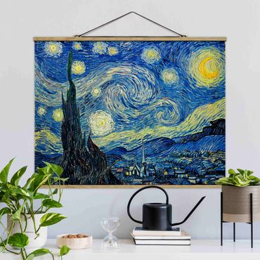 Stoffbild mit Posterleisten - Vincent van Gogh - Sternennacht - Querformat 4:3