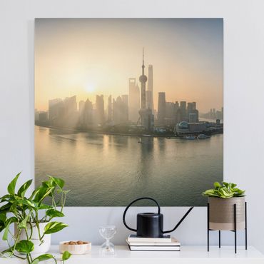 Leinwandbild - Pudong bei Sonnenaufgang - Quadrat 1:1