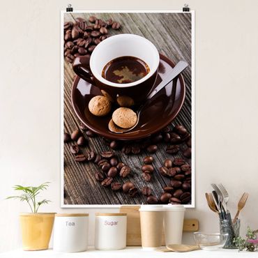 Poster - Kaffeetasse mit Kaffeebohnen - Hochformat 3:2