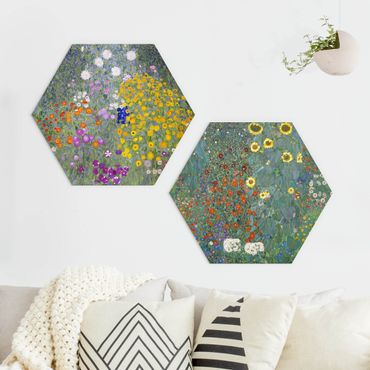 Hexagon Bild Forex 2-teilig - Gustav Klimt - Im grünen Garten