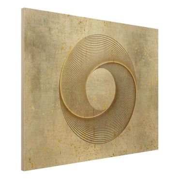 Holzbild - Line Art Kreisspirale Gold - Querformat 3:4