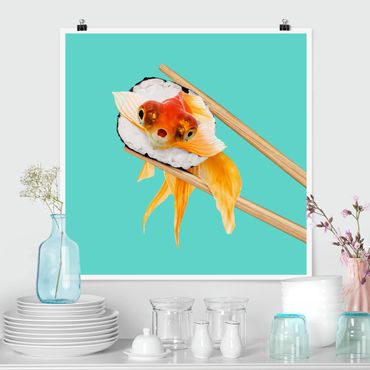 Poster - Jonas Loose - Sushi mit Goldfisch - Quadrat 1:1