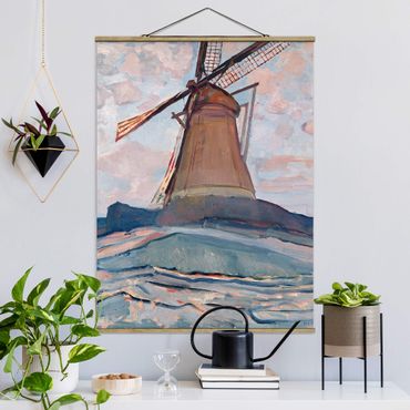 Stoffbild mit Posterleisten - Piet Mondrian - Windmühle - Hochformat 3:4