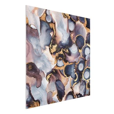 Forex Fine Art Print - Marmor Aquarell mit Gold - Quadrat 1:1