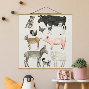 Stoffbild mit Posterleisten - Bauernhof Tierfamilie I - Quadrat 1:1