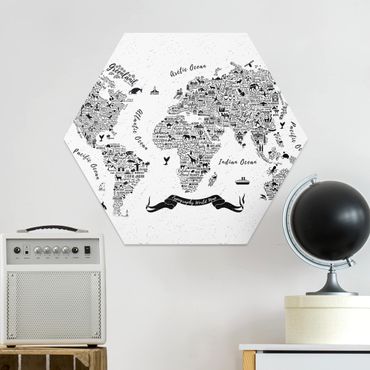 Hexagon Bild Forex - Typografie Weltkarte weiß