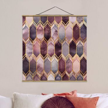 Stoffbild mit Posterleisten - Elisabeth Fredriksson - Glasmalerei geometrisch Rosé Gold - Quadrat 1:1