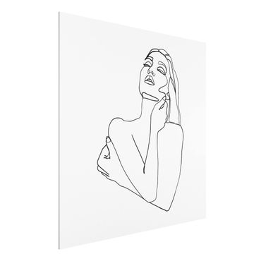 Forex Fine Art Print - Line Art Frau Oberkörper Schwarz Weiß - Quadrat 1:1