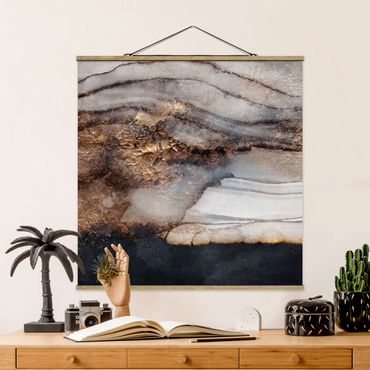 Stoffbild mit Posterleisten - Elisabeth Fredriksson - Goldener Marmor gemalt - Quadrat 1:1