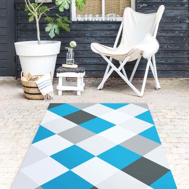 Vinyl-Teppich - Geometrisches Muster gedrehtes Schachbrett Blau - Hochformat 1:2