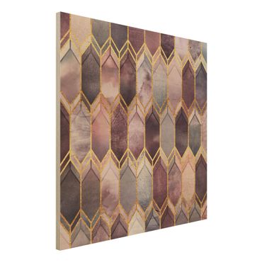 Holzbild - Glasmalerei geometrisch Rosé Gold - Quadrat 1:1