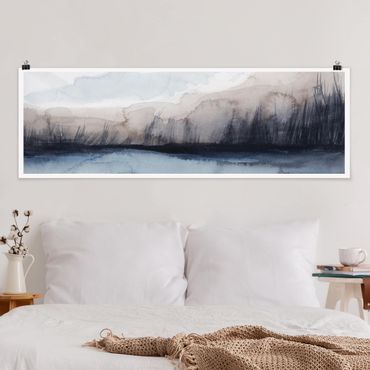 Poster - Seeufer mit Bergen I - Panorama Querformat