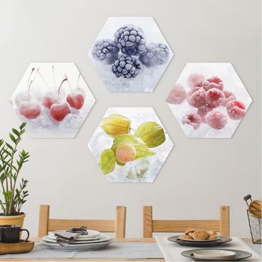 Hexagon Bild Forex 4-teilig - Gefrorene Früchte
