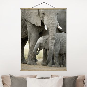 Stoffbild mit Posterleisten - Elefantenliebe - Hochformat 3:4