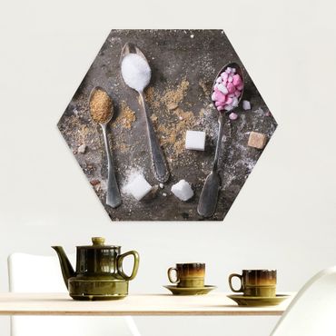 Hexagon Bild Alu-Dibond - Vintage Löffel mit Zucker