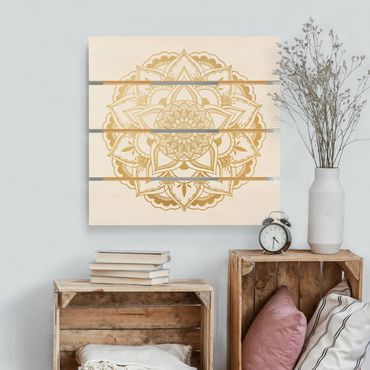 Holzbild - Mandala Blume gold weiß - Quadrat 1:1