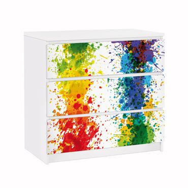 Möbelfolie für IKEA Malm Kommode - Klebefolie Rainbow Splatter