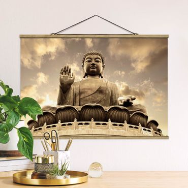 Stoffbild mit Posterleisten - Großer Buddha Sepia - Querformat 3:2
