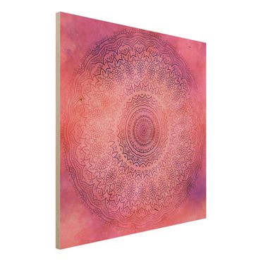 Holzbild - Aquarell Mandala Pink Violett - Quadrat 1:1