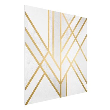 Forex Fine Art Print - Art Deco Geometrie Weiß Gold - Quadrat 1:1