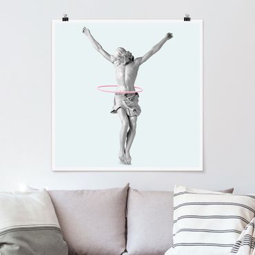 Poster - Jonas Loose - Jesus mit Hula Hoop Reifen - Quadrat 1:1